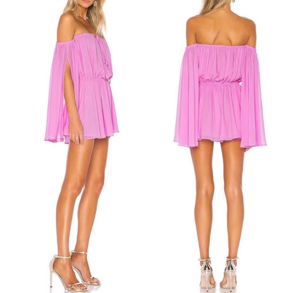 Michael Costello Mishka Romper in Pink Off-Shoulder Dress Romper